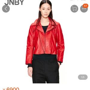JNBY red cow leather jacket M